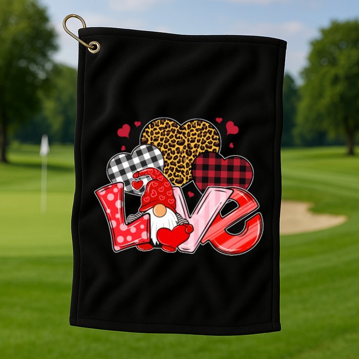 Love Gnome Leopard Checkered Pattern Golf Towel