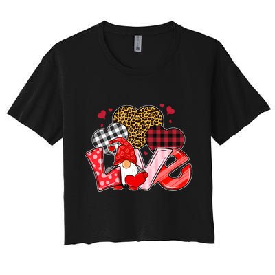 Love Gnome Leopard Checkered Pattern Crop Top
