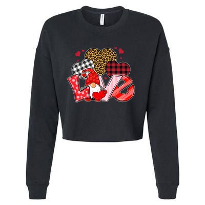 Love Gnome Leopard Checkered Pattern Cropped Pullover Crew
