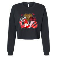 Love Gnome Leopard Checkered Pattern Cropped Pullover Crew
