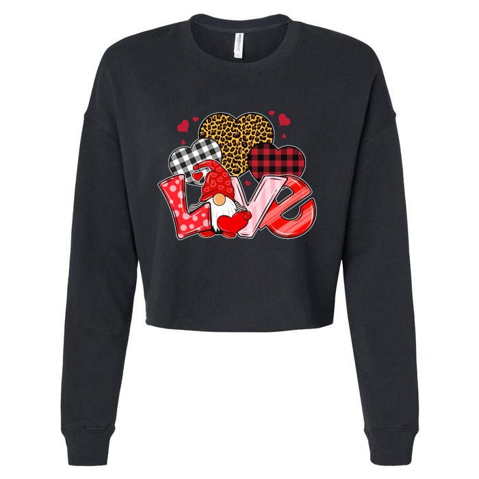 Love Gnome Leopard Checkered Pattern Cropped Pullover Crew