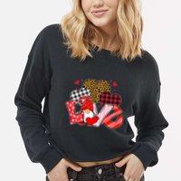 Love Gnome Leopard Checkered Pattern Cropped Pullover Crew