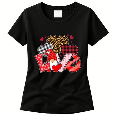 Love Gnome Leopard Checkered Pattern Womens T-Shirt