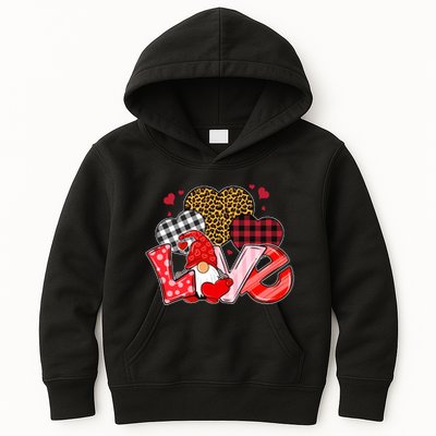Love Gnome Leopard Checkered Pattern Kids Hoodie