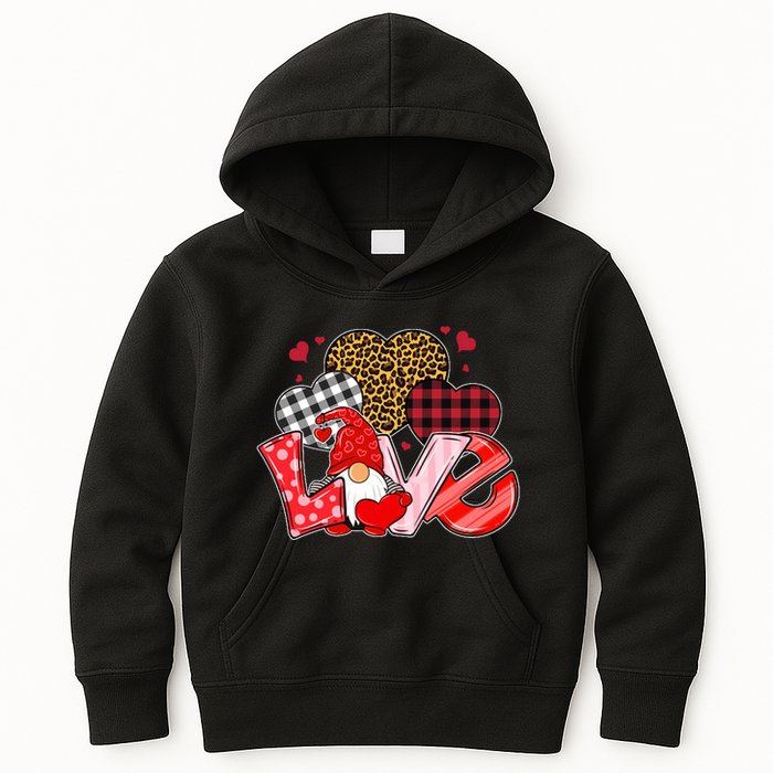 Love Gnome Leopard Checkered Pattern Kids Hoodie