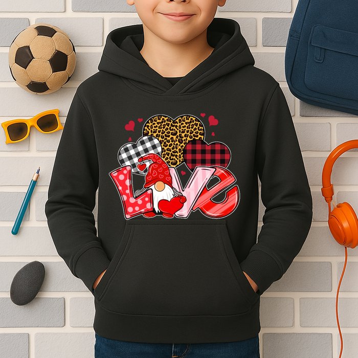 Love Gnome Leopard Checkered Pattern Kids Hoodie