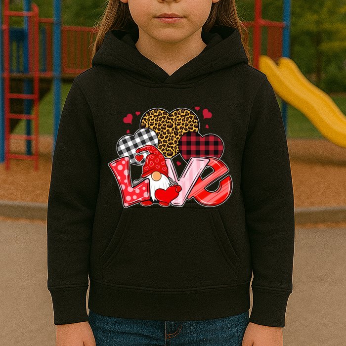 Love Gnome Leopard Checkered Pattern Kids Hoodie