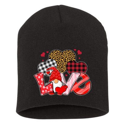 Love Gnome Leopard Checkered Pattern Short Acrylic Beanie