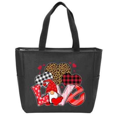 Love Gnome Leopard Checkered Pattern Zip Tote Bag
