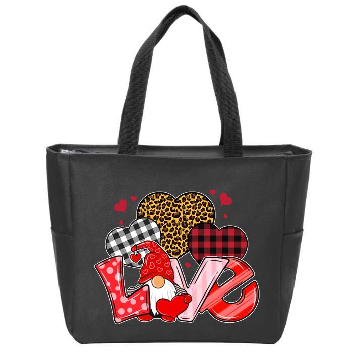 Love Gnome Leopard Checkered Pattern Zip Tote Bag
