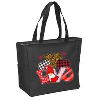 Love Gnome Leopard Checkered Pattern Zip Tote Bag
