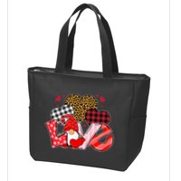 Love Gnome Leopard Checkered Pattern Zip Tote Bag