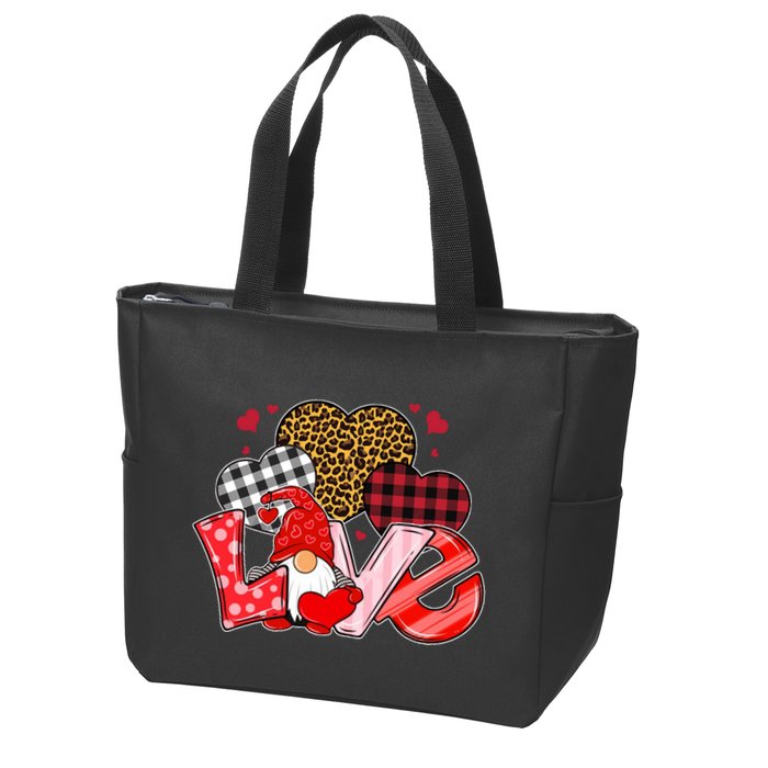 Love Gnome Leopard Checkered Pattern Zip Tote Bag