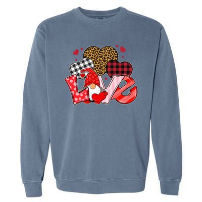 Love Gnome Leopard Checkered Pattern Garment-Dyed Sweatshirt