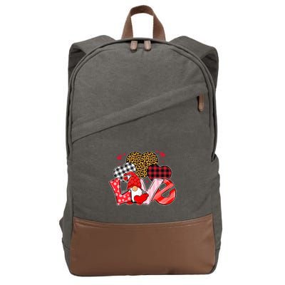 Love Gnome Leopard Checkered Pattern Cotton Canvas Backpack