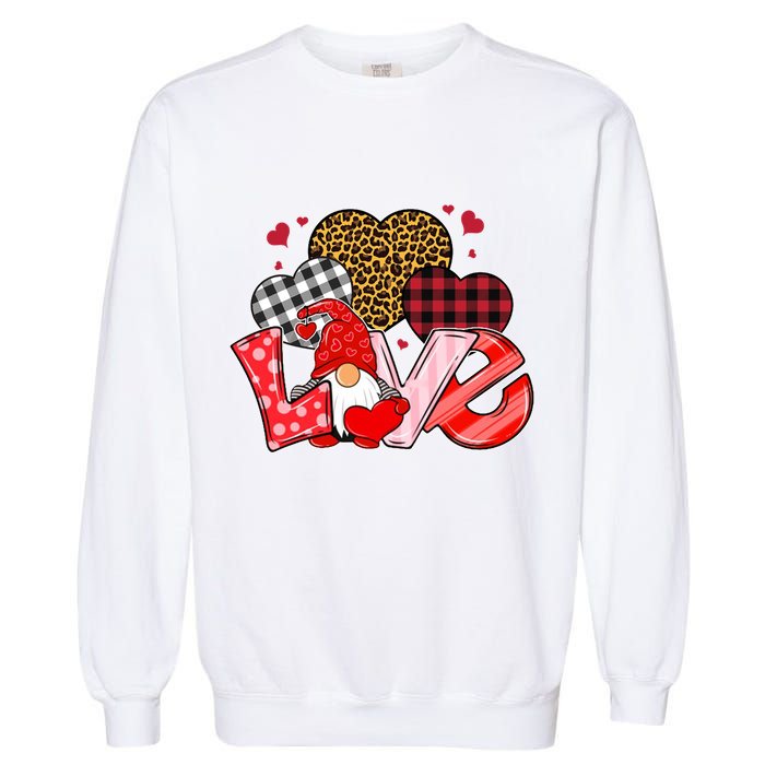 Love Gnome Leopard Checkered Pattern Garment-Dyed Sweatshirt