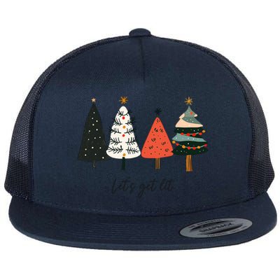 LetS Get Lit Boho Xmas Christmas Tree Great Gift Flat Bill Trucker Hat