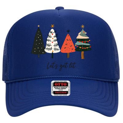 LetS Get Lit Boho Xmas Christmas Tree Great Gift High Crown Mesh Back Trucker Hat