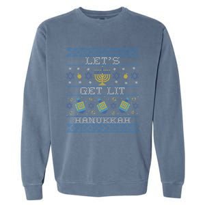 LetS Get Lit Hanukkah Ugly Christmas Hanukkah Gift Garment-Dyed Sweatshirt