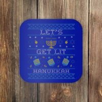 LetS Get Lit Hanukkah Ugly Christmas Hanukkah Gift Coaster