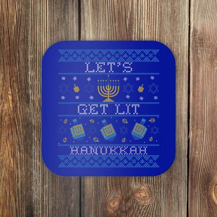 LetS Get Lit Hanukkah Ugly Christmas Hanukkah Gift Coaster