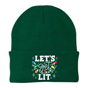 Lets Get Lit Drinking Santa Hat Christmas Lights Funny Knit Cap Winter Beanie