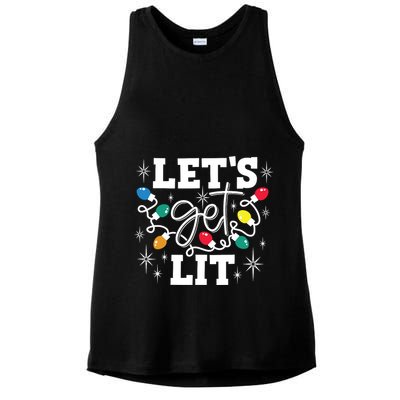 Lets Get Lit Drinking Santa Hat Christmas Lights Funny Ladies PosiCharge Tri-Blend Wicking Tank