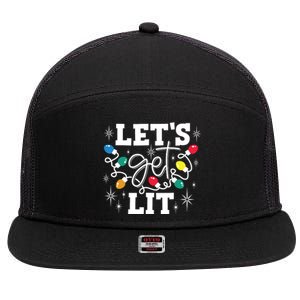 Lets Get Lit Drinking Santa Hat Christmas Lights Funny 7 Panel Mesh Trucker Snapback Hat