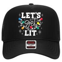 Lets Get Lit Drinking Santa Hat Christmas Lights Funny High Crown Mesh Back Trucker Hat