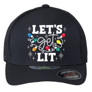 Lets Get Lit Drinking Santa Hat Christmas Lights Funny Flexfit Unipanel Trucker Cap