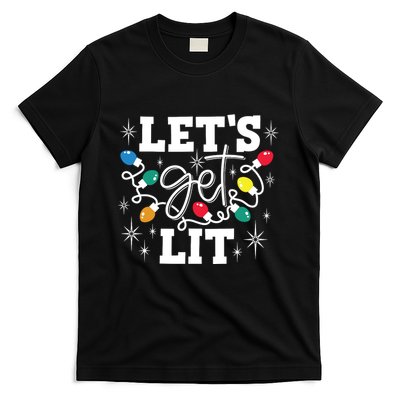 Lets Get Lit Drinking Santa Hat Christmas Lights Funny T-Shirt