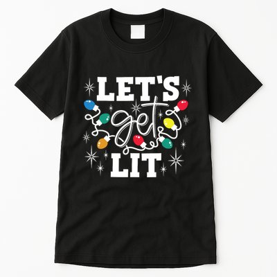 Lets Get Lit Drinking Santa Hat Christmas Lights Funny Tall T-Shirt
