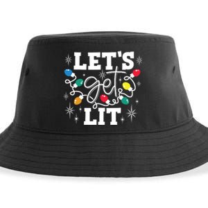 Lets Get Lit Drinking Santa Hat Christmas Lights Funny Sustainable Bucket Hat