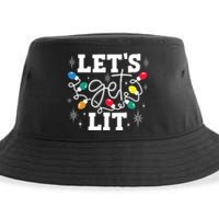 Lets Get Lit Drinking Santa Hat Christmas Lights Funny Sustainable Bucket Hat