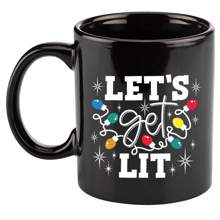 Lets Get Lit Drinking Santa Hat Christmas Lights Funny 11oz C Handle Ceramic Mug