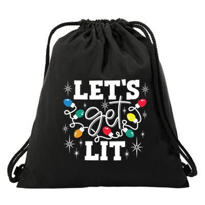 Lets Get Lit Drinking Santa Hat Christmas Lights Funny Drawstring Bag