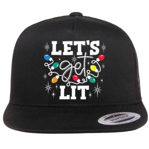 Lets Get Lit Drinking Santa Hat Christmas Lights Funny Flat Bill Trucker Hat