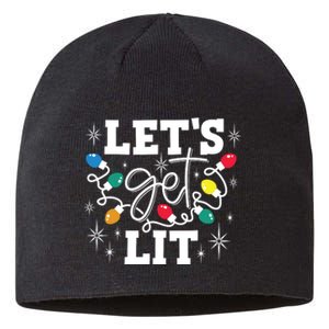 Lets Get Lit Drinking Santa Hat Christmas Lights Funny Sustainable Beanie