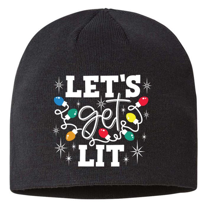 Lets Get Lit Drinking Santa Hat Christmas Lights Funny Sustainable Beanie