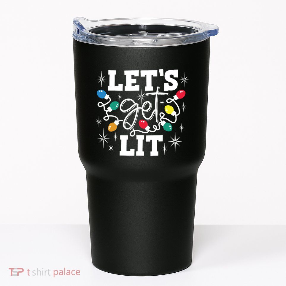 Lets Get Lit Drinking Santa Hat Christmas Lights Funny Tumbler