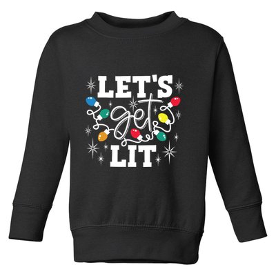 Lets Get Lit Drinking Santa Hat Christmas Lights Funny Toddler Sweatshirt