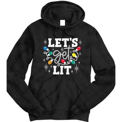 Lets Get Lit Drinking Santa Hat Christmas Lights Funny Tie Dye Hoodie