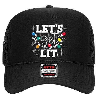 Lets Get Lit Drinking Santa Hat Christmas Lights Funny Trucker Hat