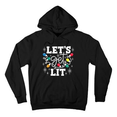 Lets Get Lit Drinking Santa Hat Christmas Lights Funny Tall Hoodie