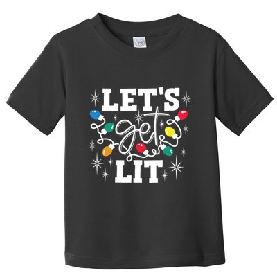 Lets Get Lit Drinking Santa Hat Christmas Lights Funny Toddler T-Shirt