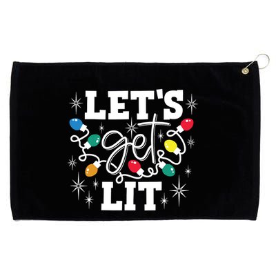 Lets Get Lit Drinking Santa Hat Christmas Lights Funny Grommeted Golf Towel