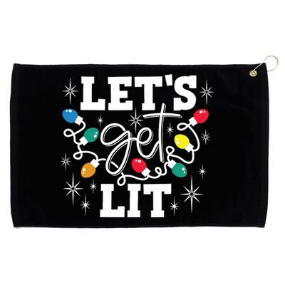 Lets Get Lit Drinking Santa Hat Christmas Lights Funny Grommeted Golf Towel