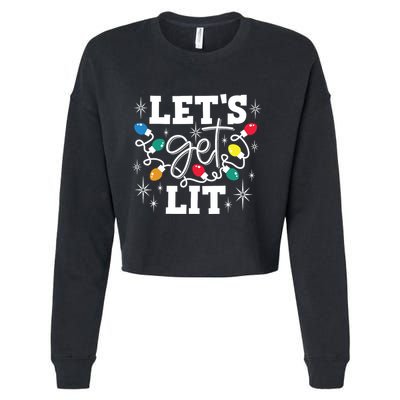 Lets Get Lit Drinking Santa Hat Christmas Lights Funny Cropped Pullover Crew