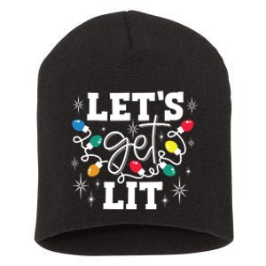 Lets Get Lit Drinking Santa Hat Christmas Lights Funny Short Acrylic Beanie