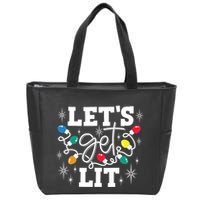 Lets Get Lit Drinking Santa Hat Christmas Lights Funny Zip Tote Bag